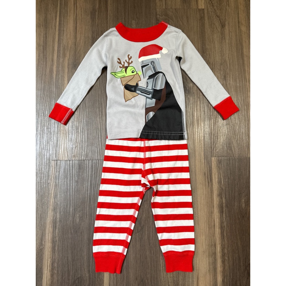 Hanna Andersson Pajama Set Kids 2T Grey Red Star Wars Mandalorian Christmas PJs